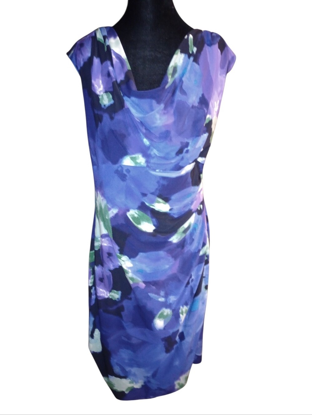 Lauren Ralph Lauren Purple Floral Cowl Neck Sheath Dress, Size 14, Beautiful!